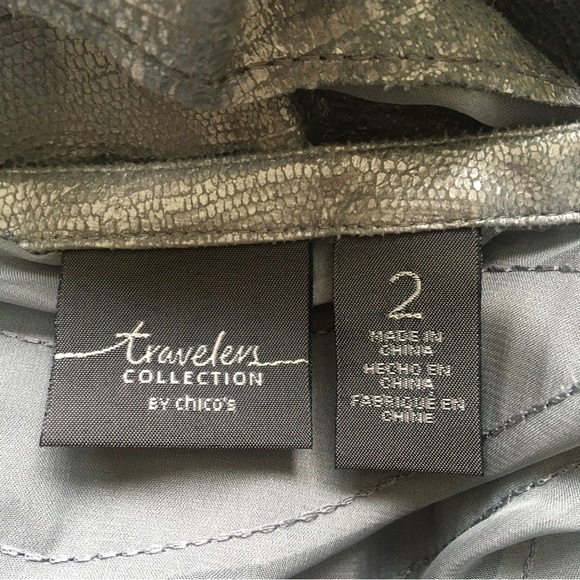 Chico’s Travelers Silver Faux Leather Margo Open Front Jacket size Large (2) - Picture 5 of 12